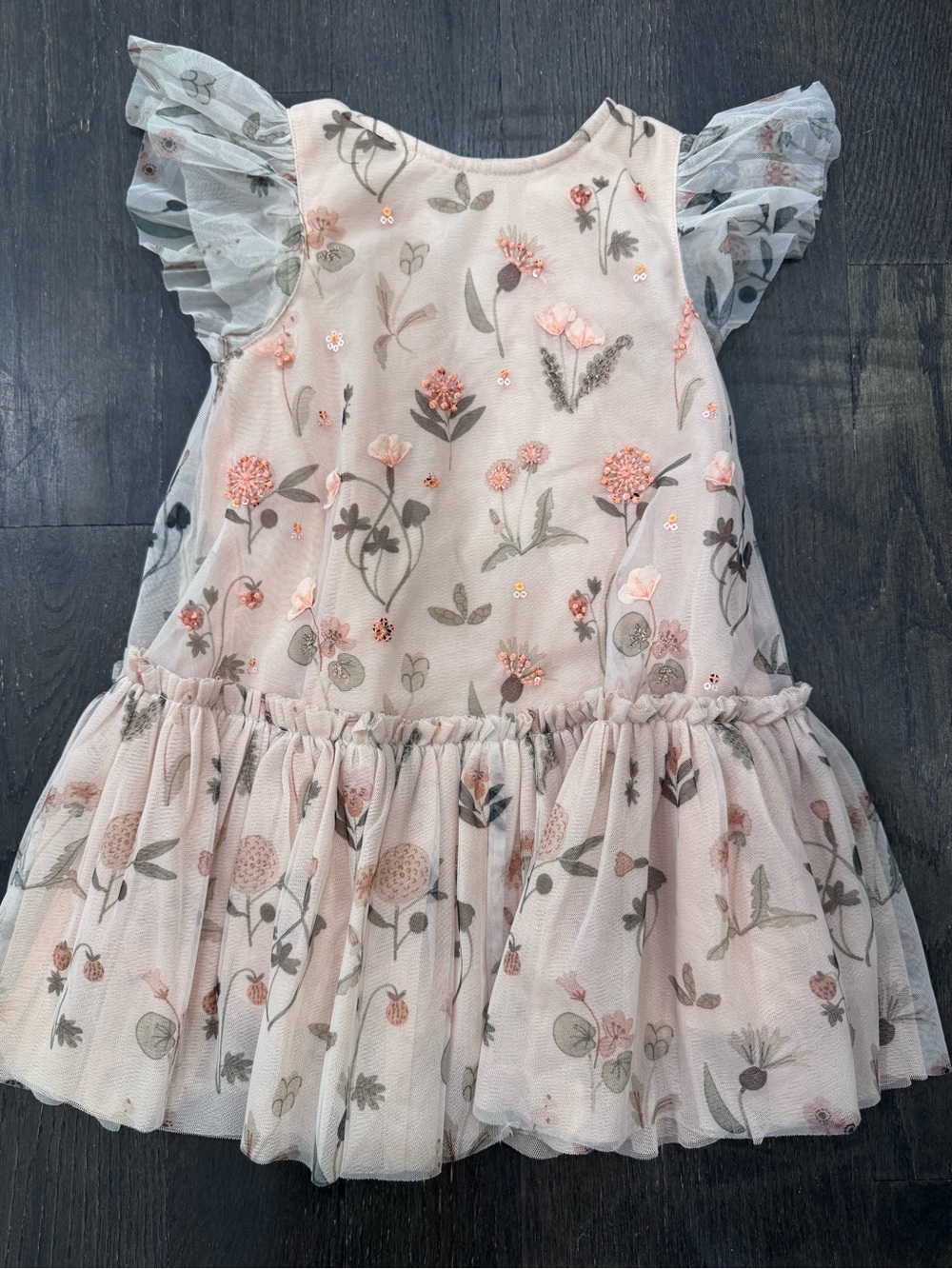 Girls Pink Floral Tulle Dress with Ruffle Skirt